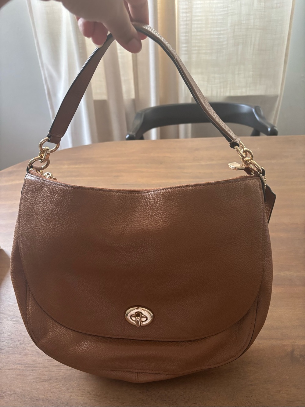 Coach Tan Pebble Leather Shoulder Bag with Gold-Tone Hardware